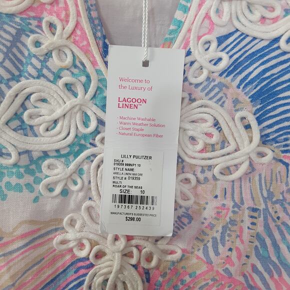 Lilly Pulitzer Ariella Maxi Dress 100% Linen Multi Roar of the Seas Women 10 NWT - Picture 8 of 15
